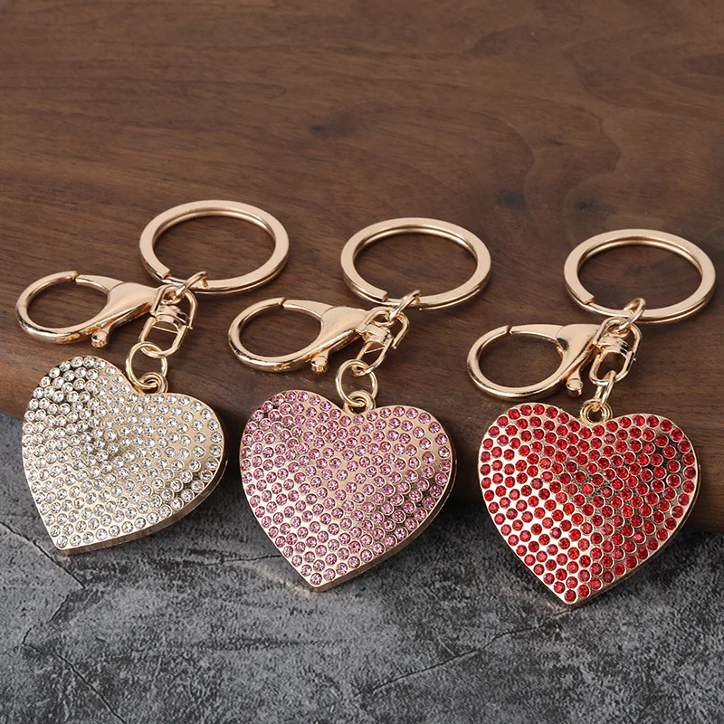 Fashion Korean Style Rhinestone Heart Keychain for Couples Bags Cars Keys Accessories for iPhone Samsung Android Phones