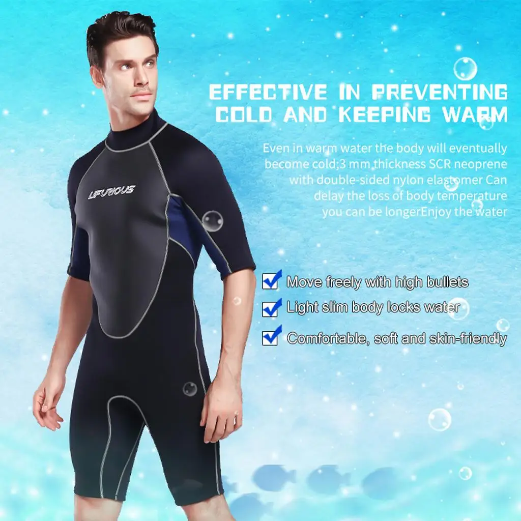 

Men's 3mm Neoprene Wetsuit Full Body One Piece Diving Suit Back