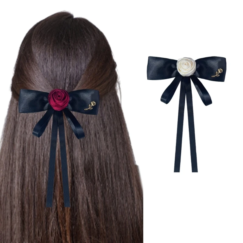 

Elegant Camellia Pins Necktie with Ribbon and Bow Rose Versatile Accessory
