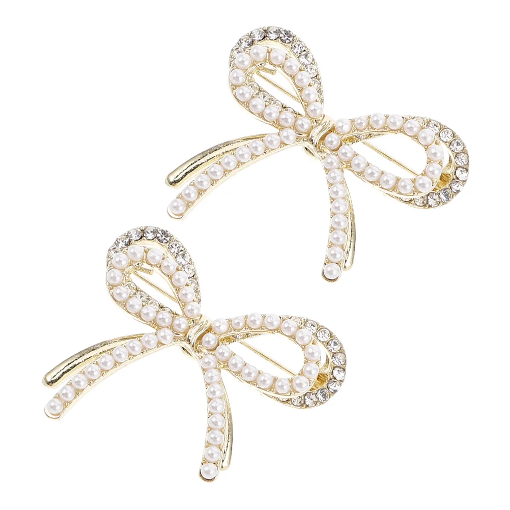 

2Pcs Stylish Bow Brooch Pearl Accent Brooch Pin for Women Modern Elegance Suitable for All Occasions Wardrobe Essential