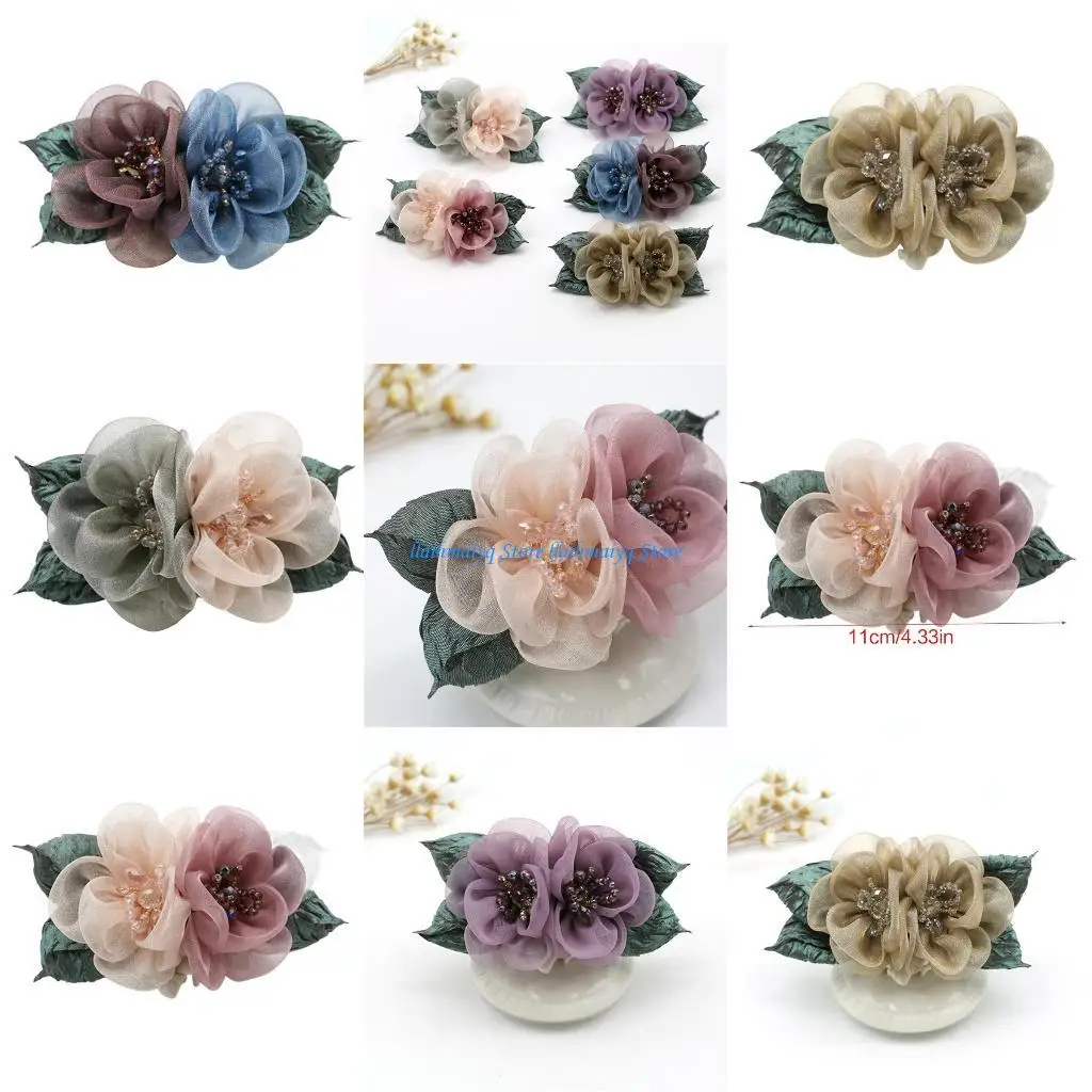 

573B Organza Flower Hair Clip for Women Elegant Fabric Flower Hairclip Hair Accessories Ponytail Holder Hair Barrettes
