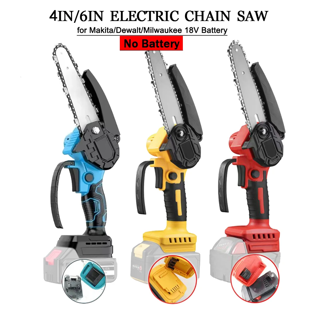 Mini Chainsaw 4/6InCordless Woodworking Handheld Garden Electric Saw Cutting Power Tool Fit Makita/Dewalt/Milwaukee 18V Battery