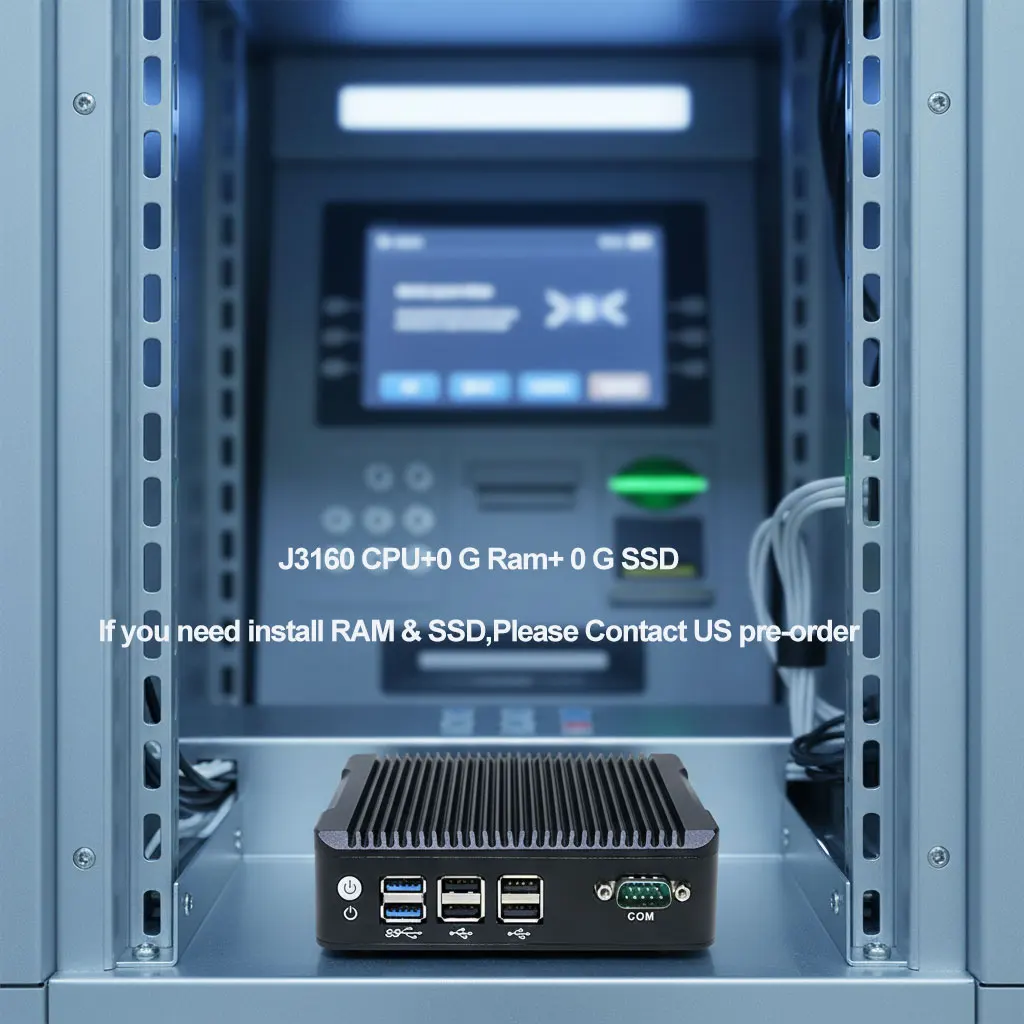 J3160 Quad Mini PC Fanless Mini Box Computer RS232 for Industrial Use with US/EU/AU/CN Plugs New
