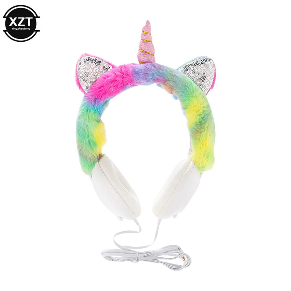 Unicorn Headphones Wired Over On Ear Headset for Kids with Tangle-Free Cord 3.5mm Jack w/Mic for School Birthday Xmas Gift