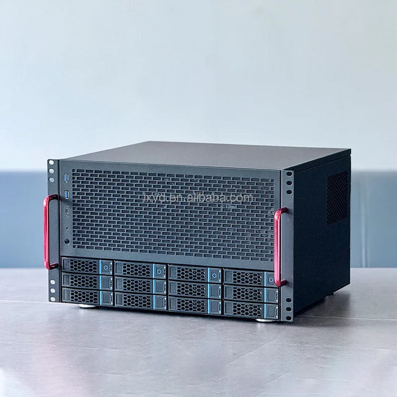 12-Bay 6U Rackmount NAS Chassis, EATX Motherboard Support, 8 Full-Height PCIe, ATX PSU, AIO Case, 360mm Liquid Cooling Ready