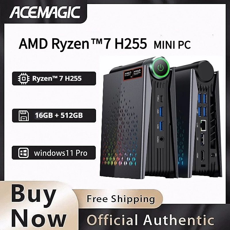 ACEMAGIC 미니 PC AMD Ryzen 7 H255 미니 PC 컴퓨터 16GB 램 512GB SSD WIFI 6 BT5.2 RGB 조명 탑재 4K 트리플 윈도우 11 프로 썸네일 7