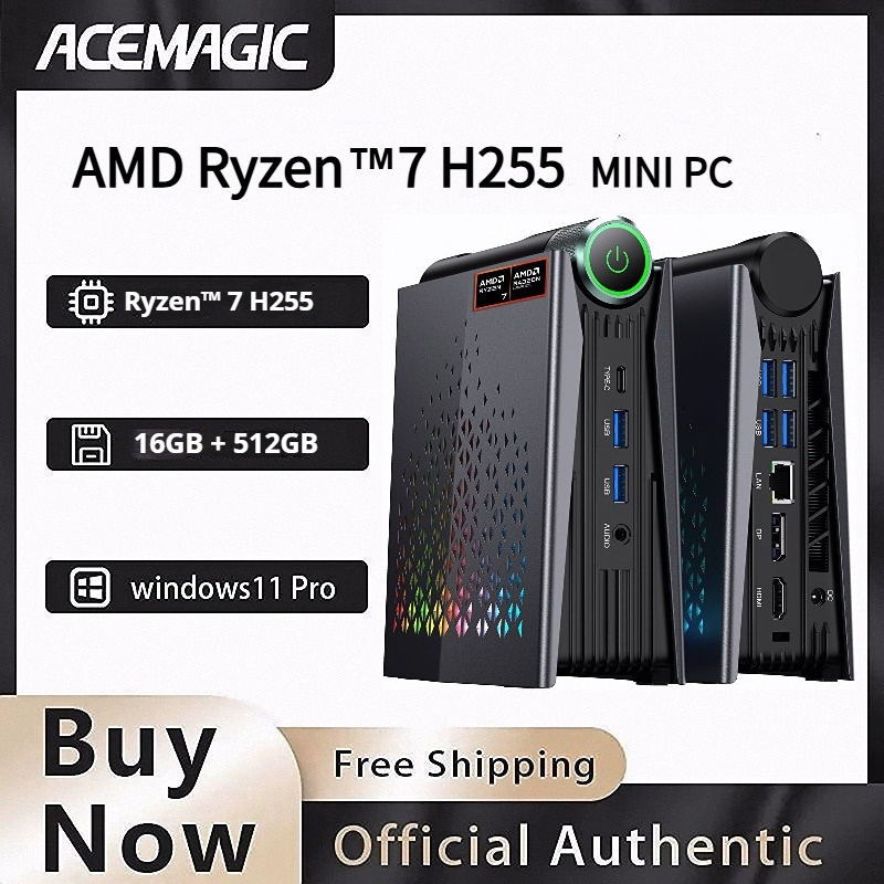  ACEMAGIC AMD Ryzen 7 H255 Gaming Mini PC 16GB RAM 512GB SSD Desktop Computer WiFi 6 BT5.2 RGB Lights 4K Triple Display Windows 1