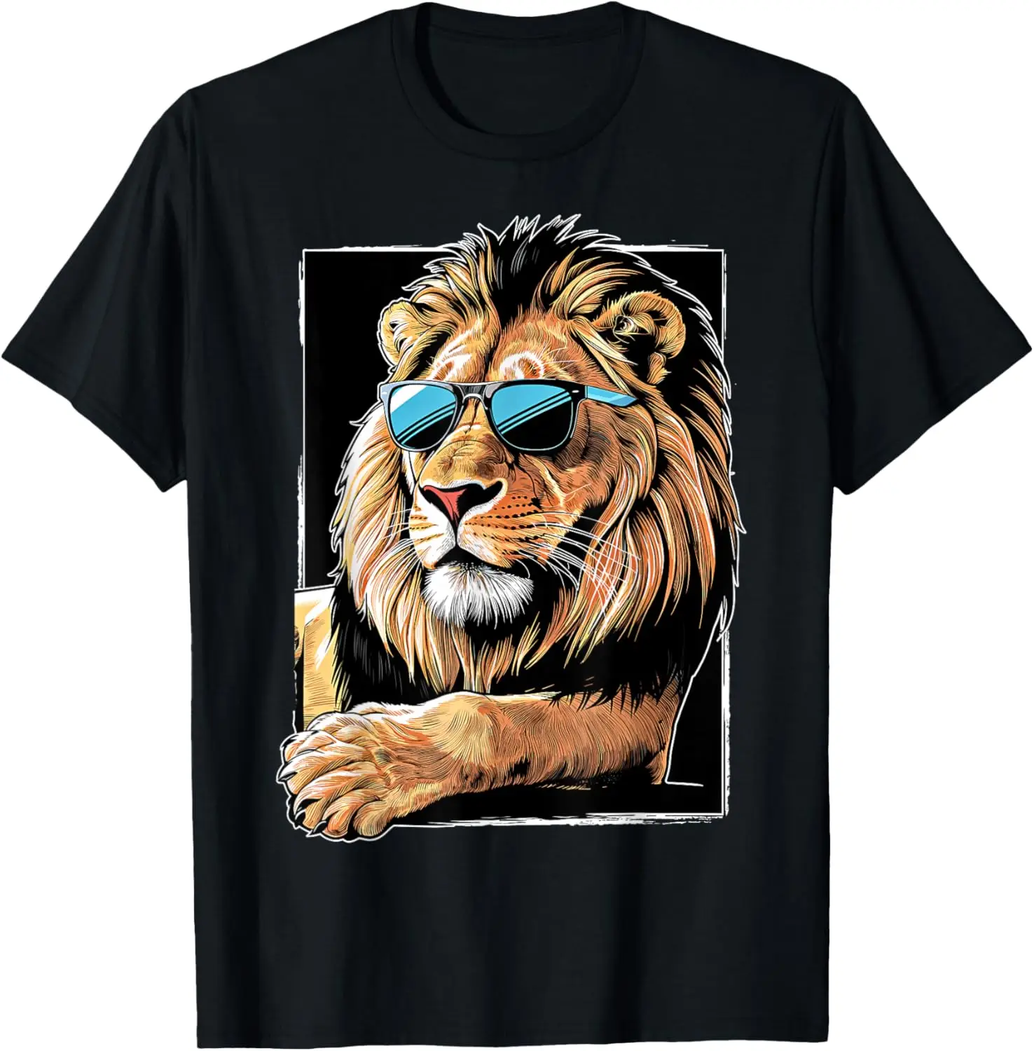Safari Animal Sunglasses Lion T-Shirt 100% Cotton Trendy Y2K Short-Sleeve Tee – Soft, Quick-Drying, All Occasion Casual  Suitable For Concert Party Hanging Out Sightseeing Trip