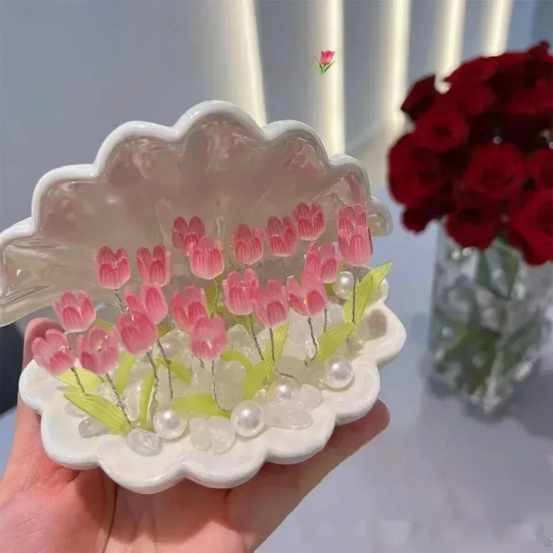 صدف بلاستيكي DIY وإضاءة ليلية توليب - ديكور متوهج مصنوع يدويًا لطاولة السرير