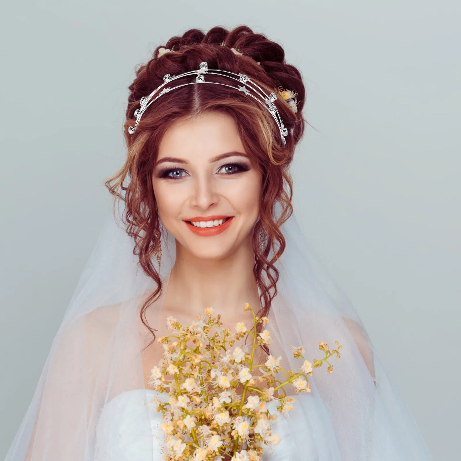 

Headb Rhinestone Stars Glitter Star Hairb Party Wedding Multi Layers Metal Durable Elegant Design Comfortable Fit