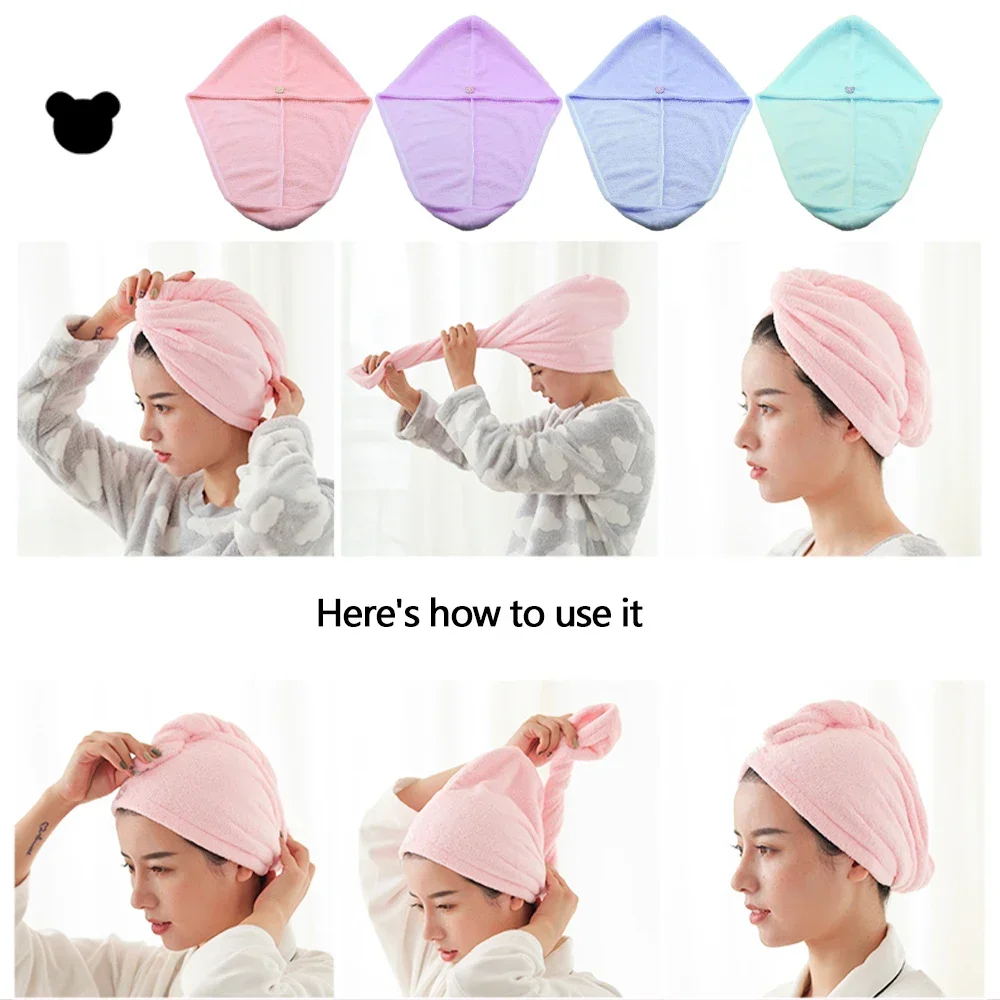 Women Long Hair Quick-Dry Hair Towel Soft Microfiber Towels Shower Cap Towel Bath Hats for Women Dry Hair Cap Lady Turban Head