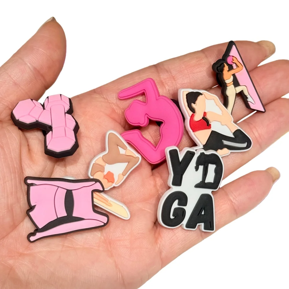 1–26 Stück Yoga-Asanas PVC-Schuhanhänger „I Love Yoga“ Sport-Designer-Schuhdekorationen, passend für Damen, Geburtstagsgeschenke – Detail 1