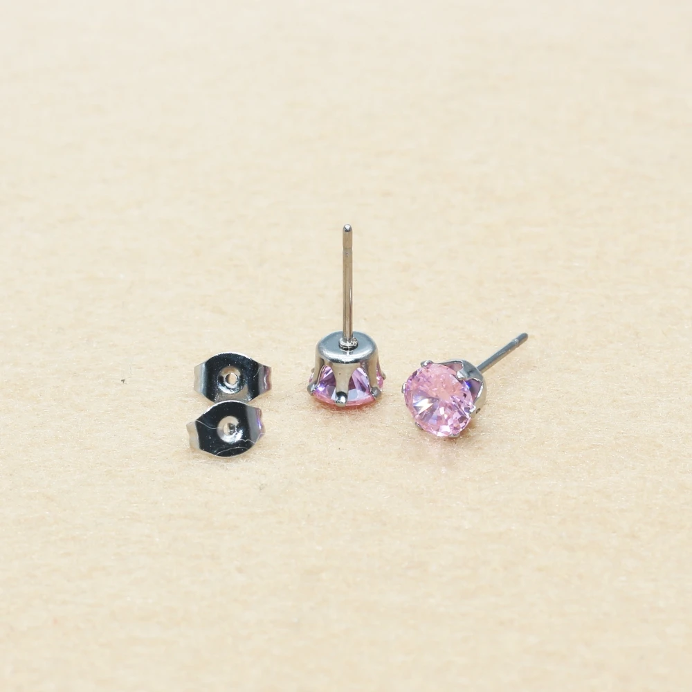 Minimalistische 6mm Runde AAA Zirkonia Edelstahl Ohrstecker Rosa Nicht Verblassend Klassischer Stil – Detail 1