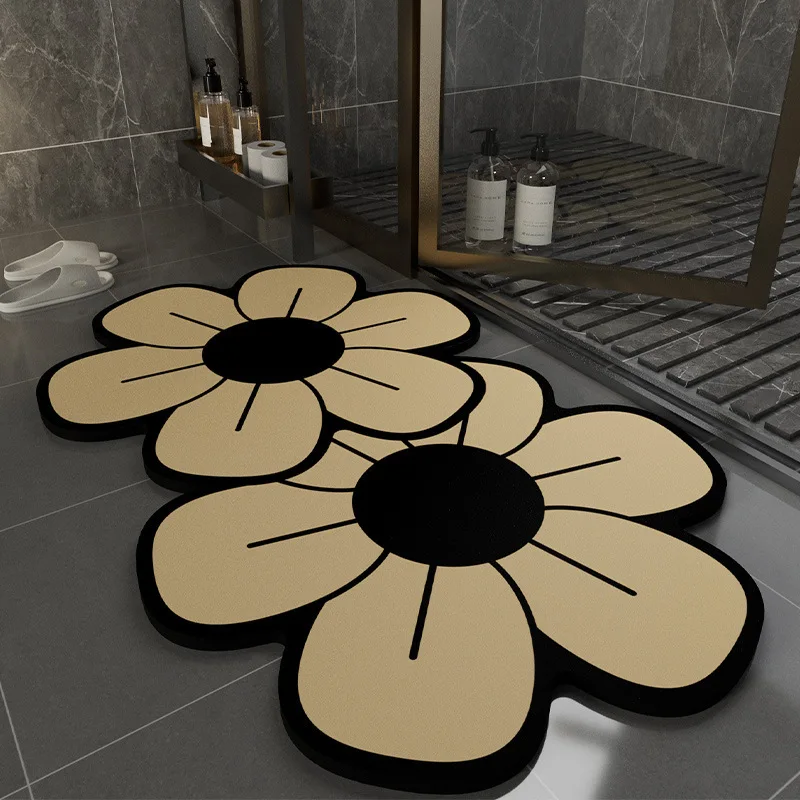 

Flower Diatomaceous Earth Mat for Home Bathroom, Water Absorbent Non-Slip Foot Mat, Easy to Clean Entrance Door Mat