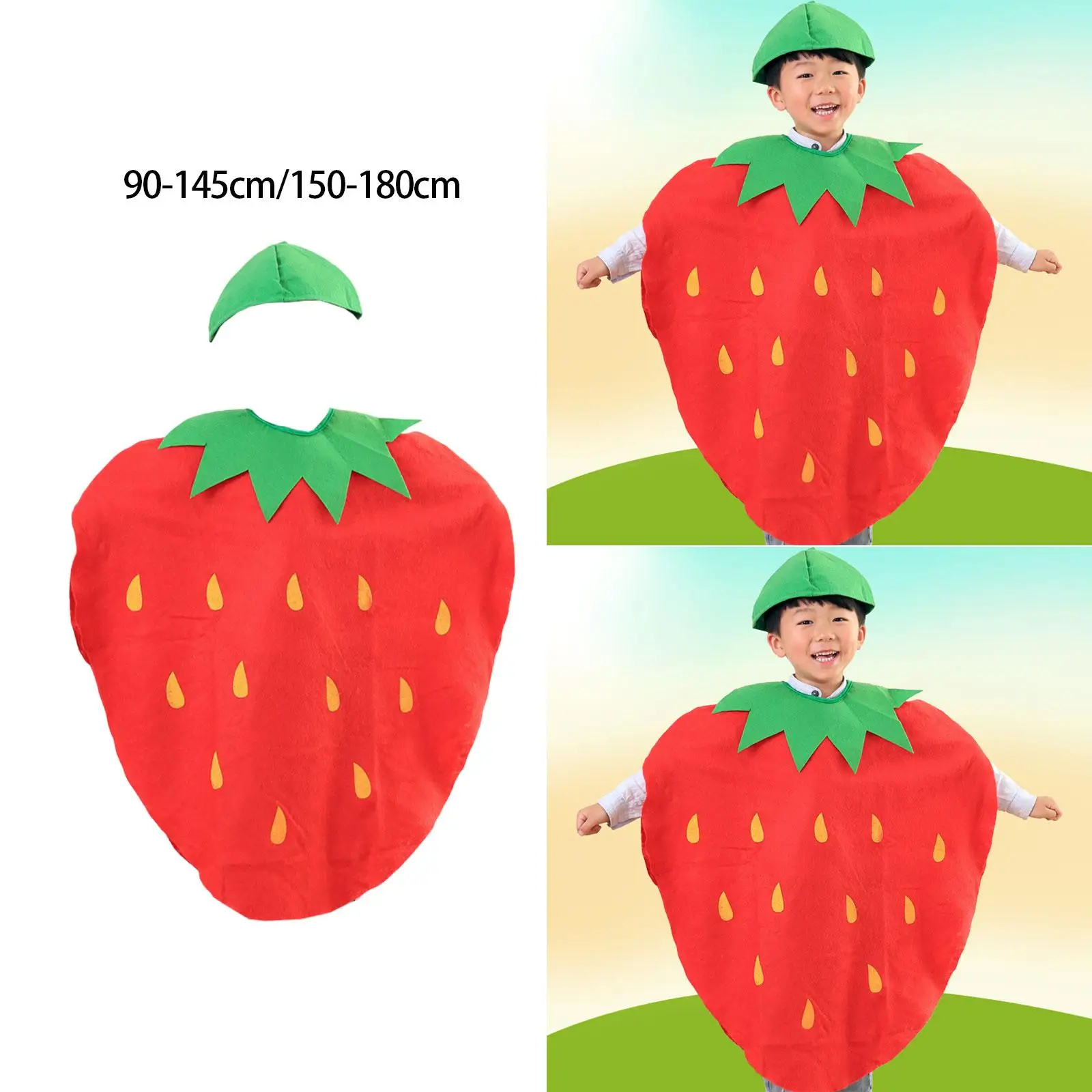 Fruit Costume Set Cute Strawberry Outfit Fancy Dress with Headpiece for Masquerade Themed Party Halloween Role Play Kids Adults