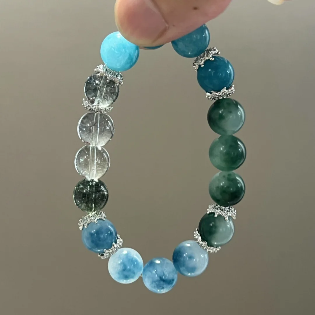 

Fresh retro natural chalcedony green crystal bracelet with ice transparent Tianhe stone beaded bracelets for women jewelry