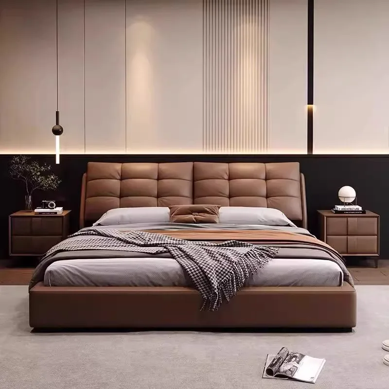 

Heavy Brown Double Bed Adults Items Australia Frame Luxury Double Bed Storage Modern Metal Cama Matrimonial Furniture For Home