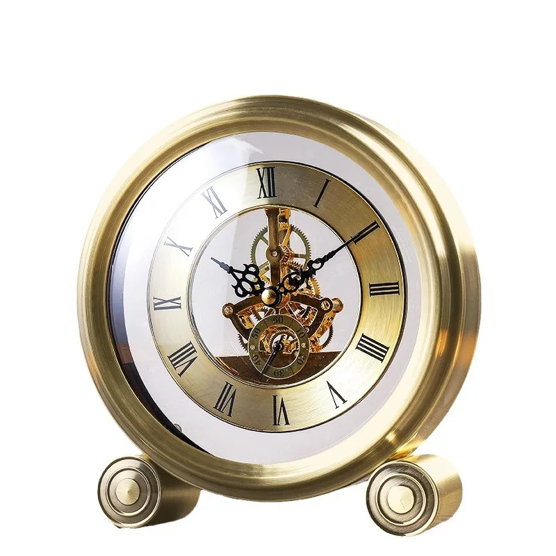 

Metal desk Living room ornament Sitting Large silent desk Round personalized creative fashion table pendulum clock