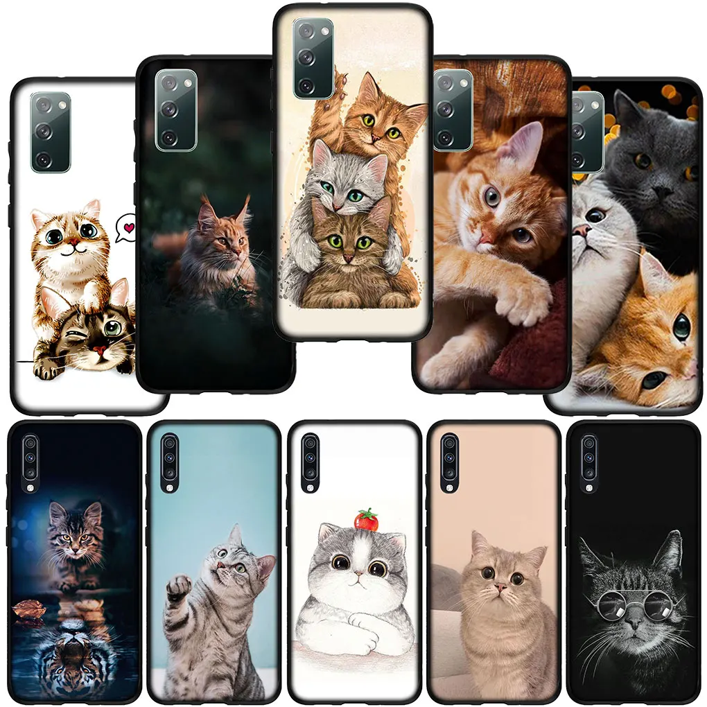 Cat Meow Soft Cover for Samsung Galaxy S24 S23 Fe Ultra A55 A35 A24 A15 A05 M55 M15 Plus A02 S7 Phone Case