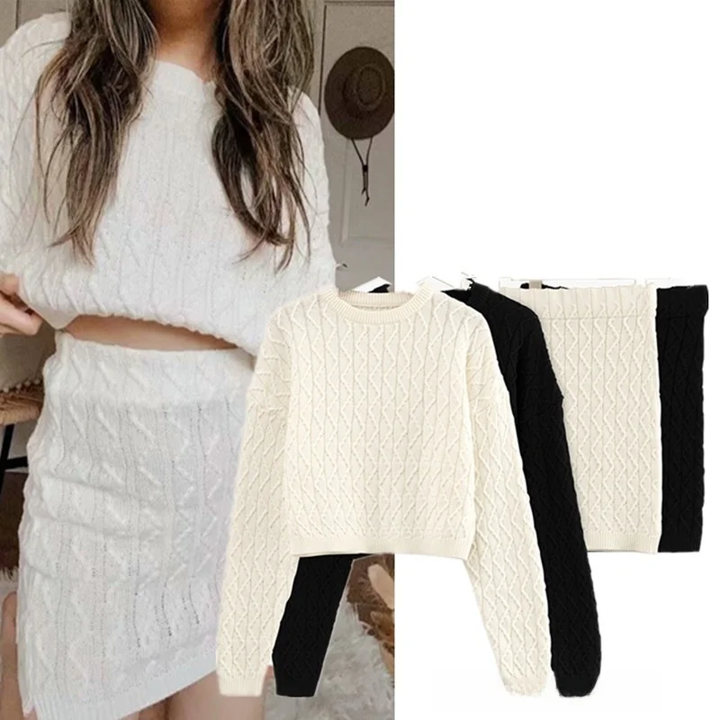 

Ins Loose Long Sve ort вязаный свитер и юбка комплект винтажная пряжа с запахом вокруг Dr сексуальный повседневный женский наряд