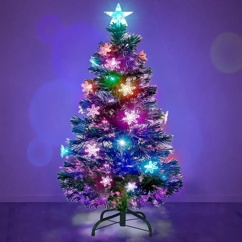 Christmas Tree 4FT Artificial  Multicolor LED Lights, Snowflakes Top Star, Lighted Christmas Tree Holiday Home Christmas Tree