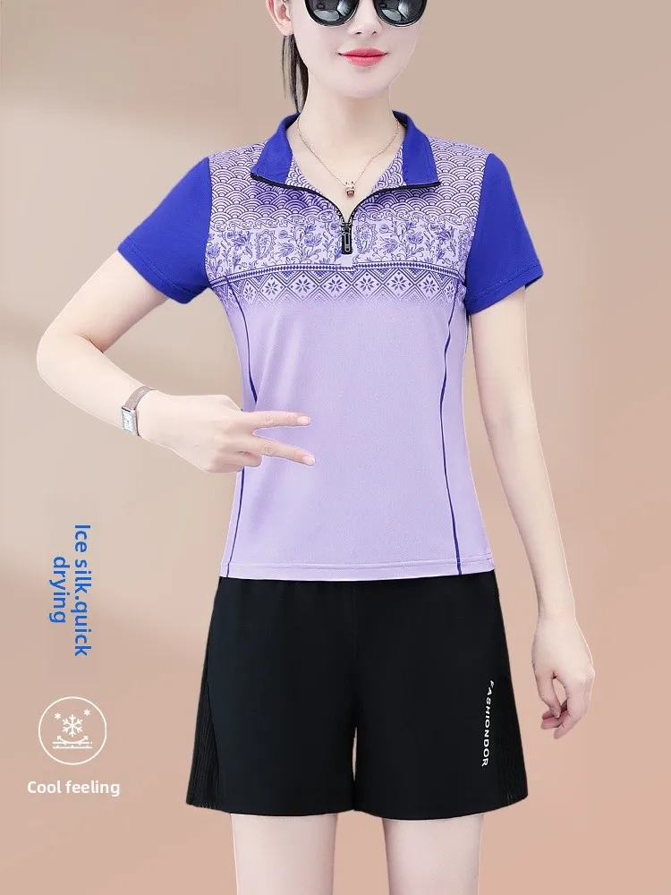 

TUCANO 2025 Новый женский спортивный комплект Qui Dry Ice Silk ort Sve из двух предметов, удобный дышащий летний наряд для пожилых людей...