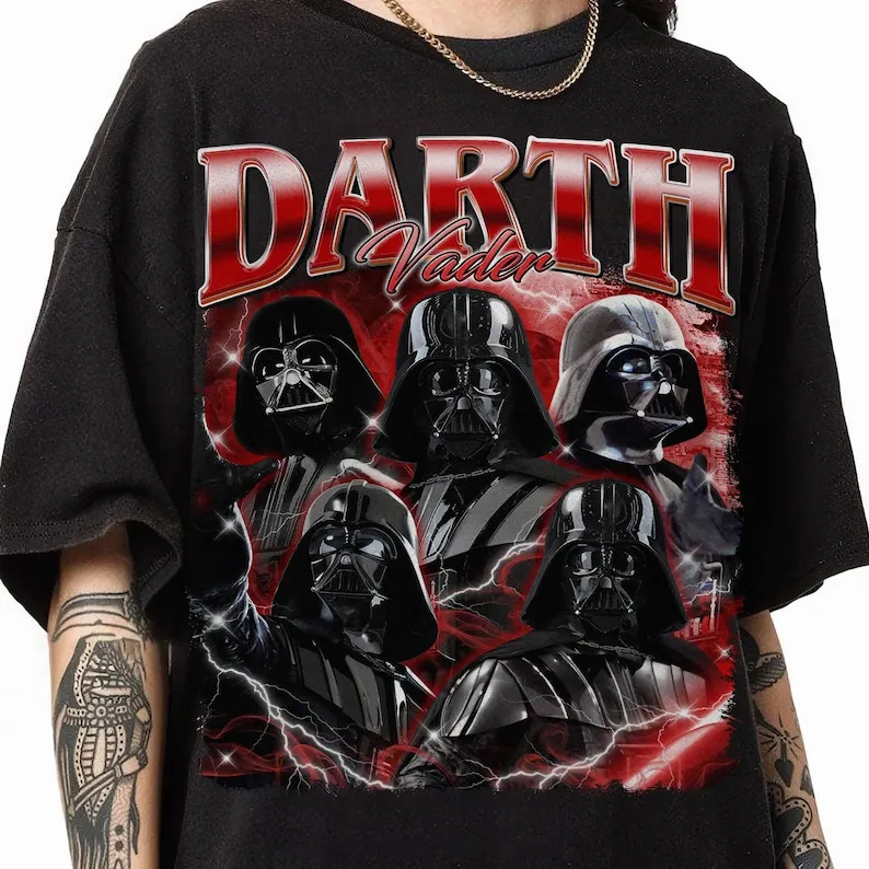 Camiseta Retro de manga corta con estampado de Star Wars, camiseta de Darth Vader, camiseta con borde de galaxia de Disney, ropa de calle Vintage de Star Wars para hombres y mujeres