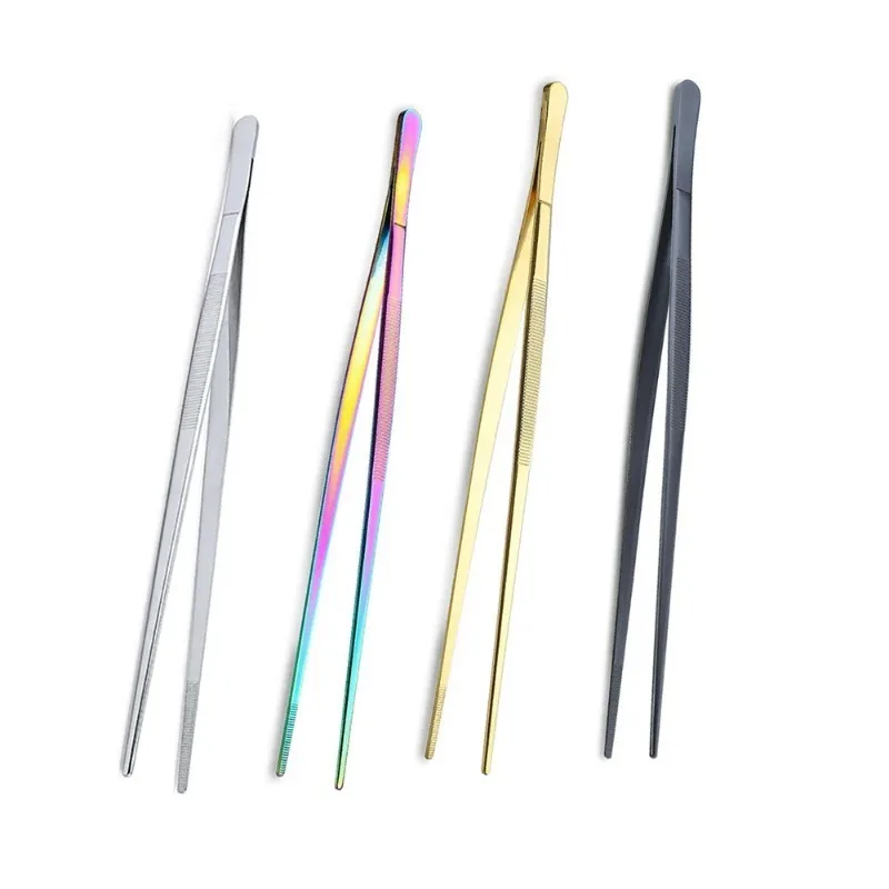 

12Inch Kitchen Tongs Stainless Steel Culinary Precision Tweezer Cooking Tongs for Barbecue Food Tongs Thickened Daily Clamp Tool