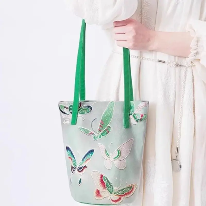 Butterfly Flower Tote Bags for Women 2024 Luxury Handbags Large Capacity Waterproof Nylon Bucket Bag Female Casual Shoulder Bag