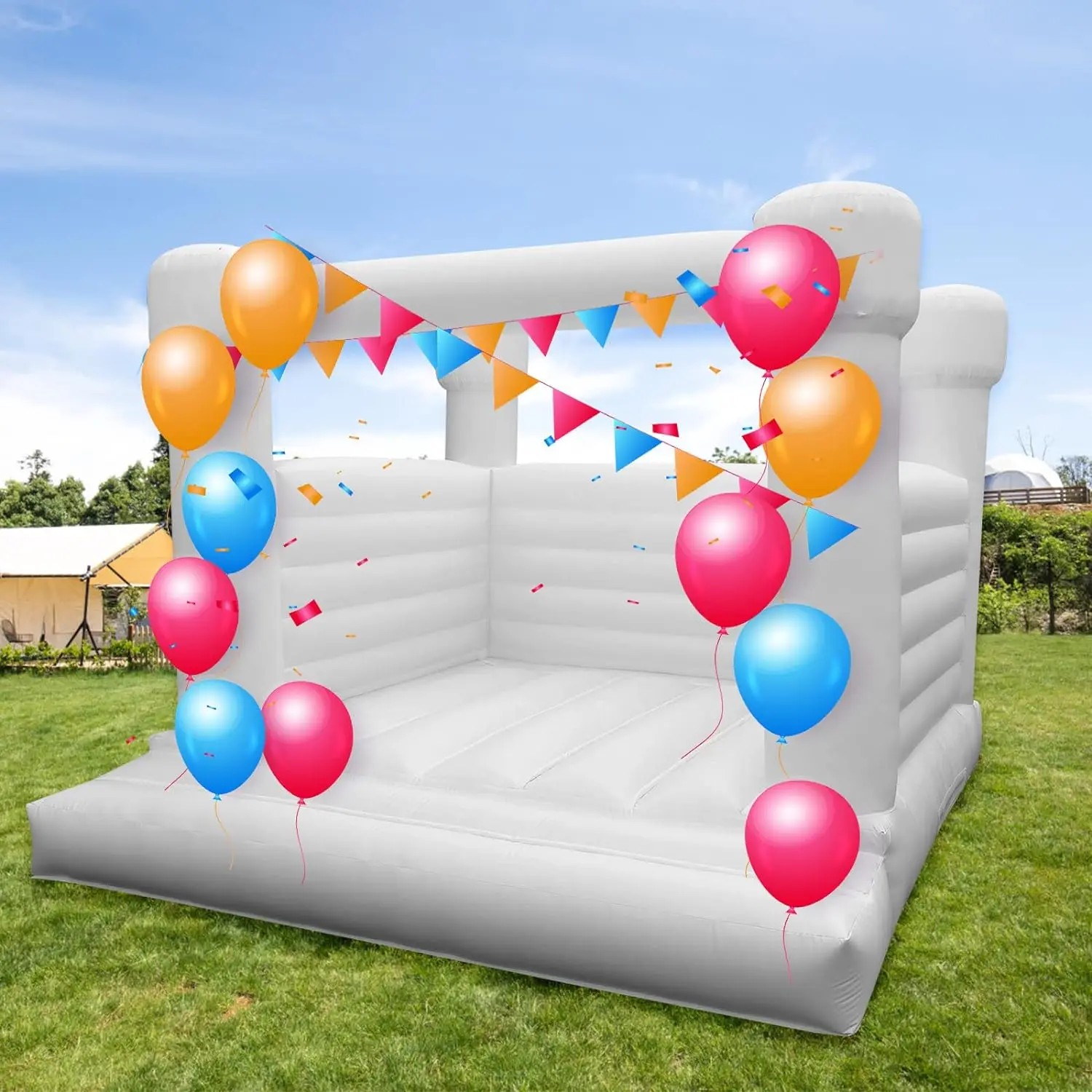 

White Inflatable Bounce House With Blower 100% PVC White Jumping Bouncy Castle Jumper For Birthday Party Backyard Kids Gifts