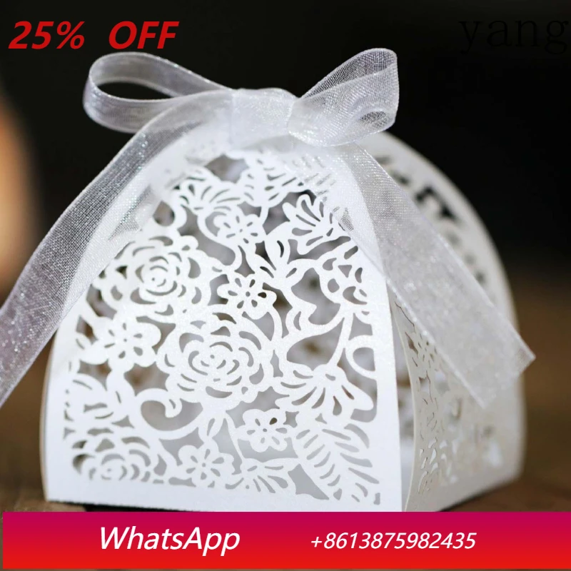 

Yjq 50pcs wedding laser hollow candy box rose valentine chocolate candy box
