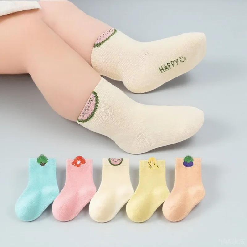 

5 пар детских носков от 0 до 3 лет, весенне-осенние дышащие носки из чистого хлопка со свободным ртом и средней трубкой, милые носки для новорожденных