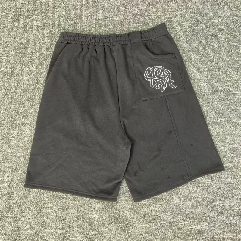 Mertra Black Shorts Men Women Embroidery Logo Casual Shorts Pure Cotton Jogger Drawstring Sweatpants