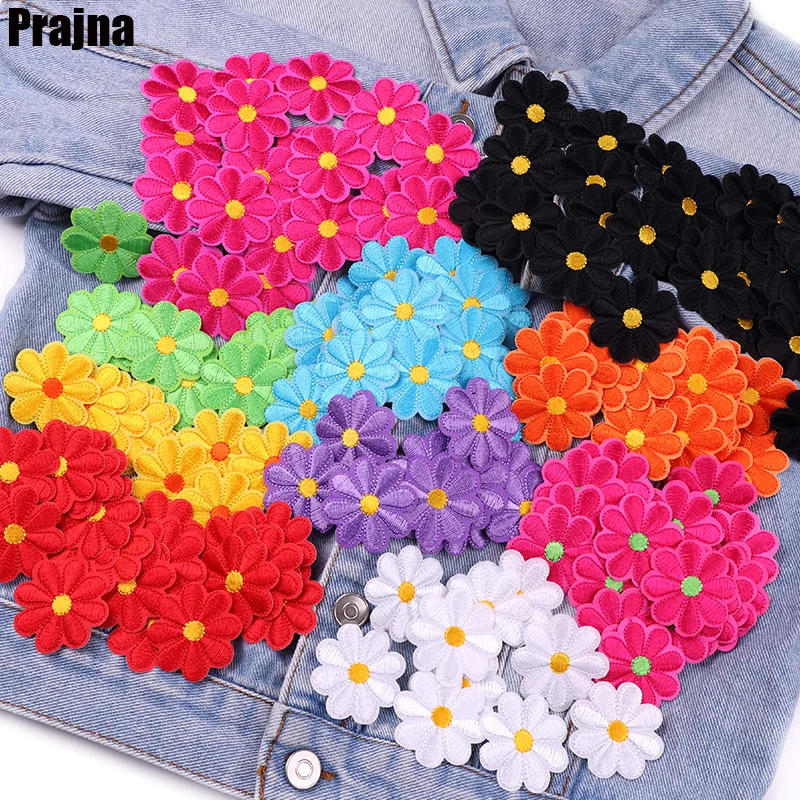 10 szt./dużo łatka haftowana stokrotek z kwiatami słonecznika naprasowane naszywki na ubrania Jeans Shose torby ubrania naszywka DIY