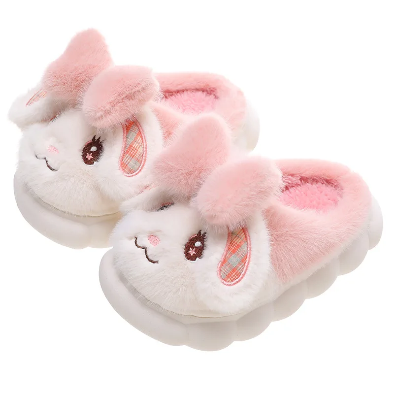 2024 New Winter Children Cotton Slippers Girl Boy Kids Cute Thick Fleece Fur Slippers Warm Soft Non-Slip Baby Shoes