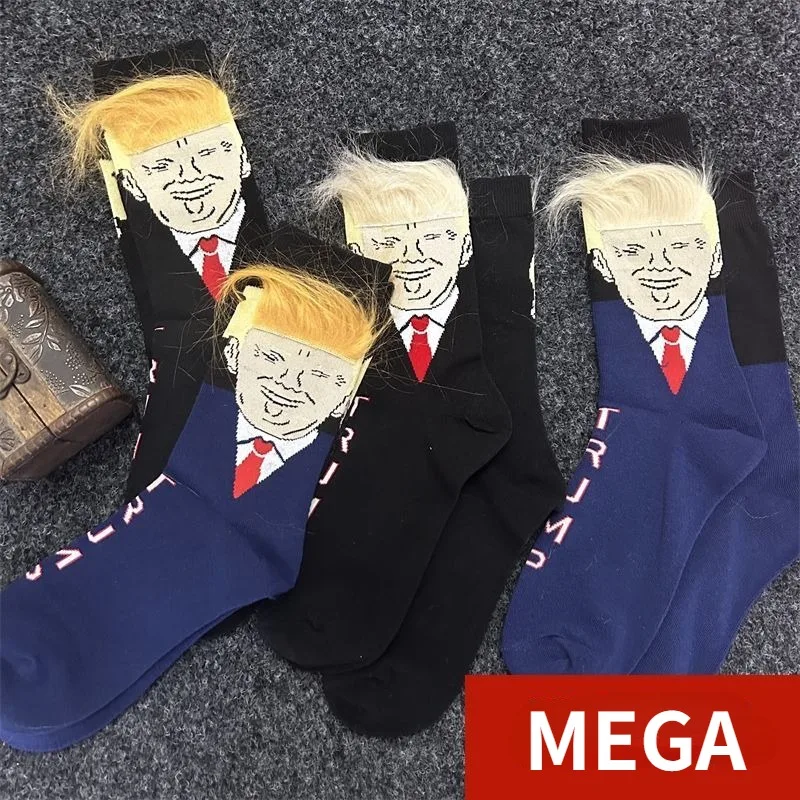 Fighting for US Sock Trump Mid Calf Cotton Sock With Hair Trump Face Comfortable Sports Socks Skateboard Style Socks