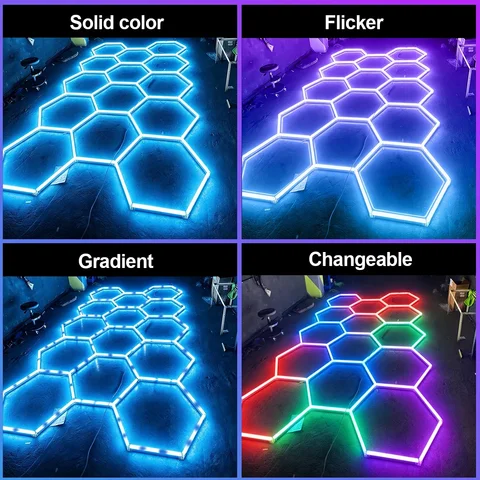 Gaming room light Smart hexagonal honeycomb RGB ambient tube light DIY modular splicing plug and play color lamp 85V-265V phone APP & remote control support timing shutdown music sync mode brightness and color adjustable, ideal for gaming room, auto garage, home party, liv