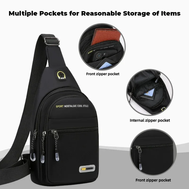 Lässige Herren-Umhängetasche mit mehreren Taschen zur Aufbewahrung, geeignet für leichte Umhängetaschen, multifunktionale Brusttaschen – Detail 7