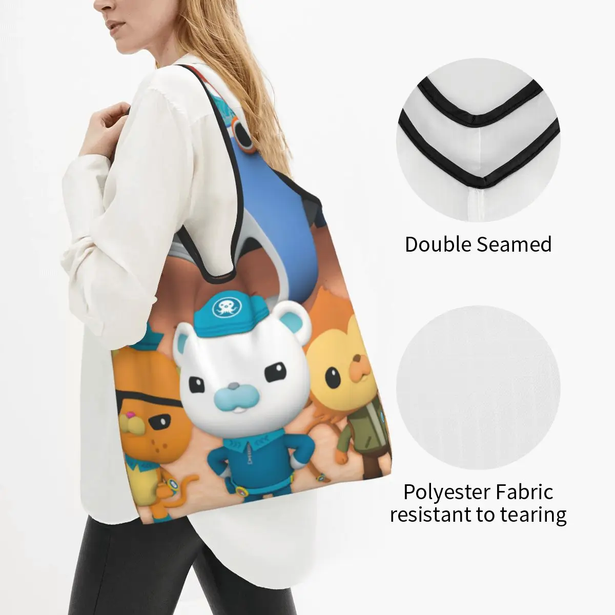 Kid Kwazii The Octonauts Portable Tote Shopping Bags Foldable Shopper Bag Groceries Handbag Shoulder Bag