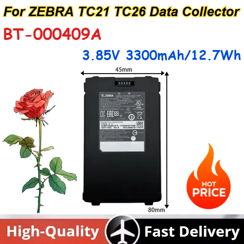 

New 3.85V 3300mAh/12.7Wh BT-000409A Rechargeable Li-Ion Polymer Batteries for ZEBRA TC21 TC26 Data Collector Batteries