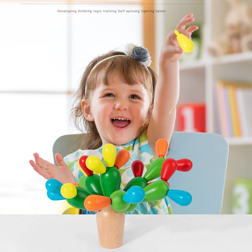 Kreative Kaktus-Bausteine aus Holz für Kinder – pädagogisches Frühlern-Kaktusspielzeug für logisches Denktraining