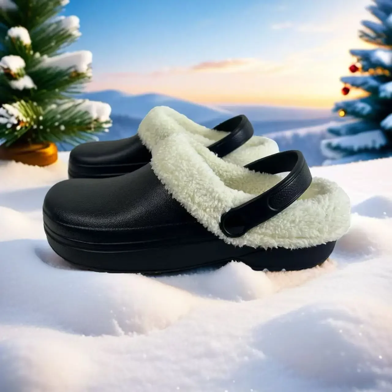 

Winter Warm Eva Leather Slippers with Removable Plush Lining Unisex Anti-Skid Indoor Outdoor House Shoes for Snow Christmas Gift