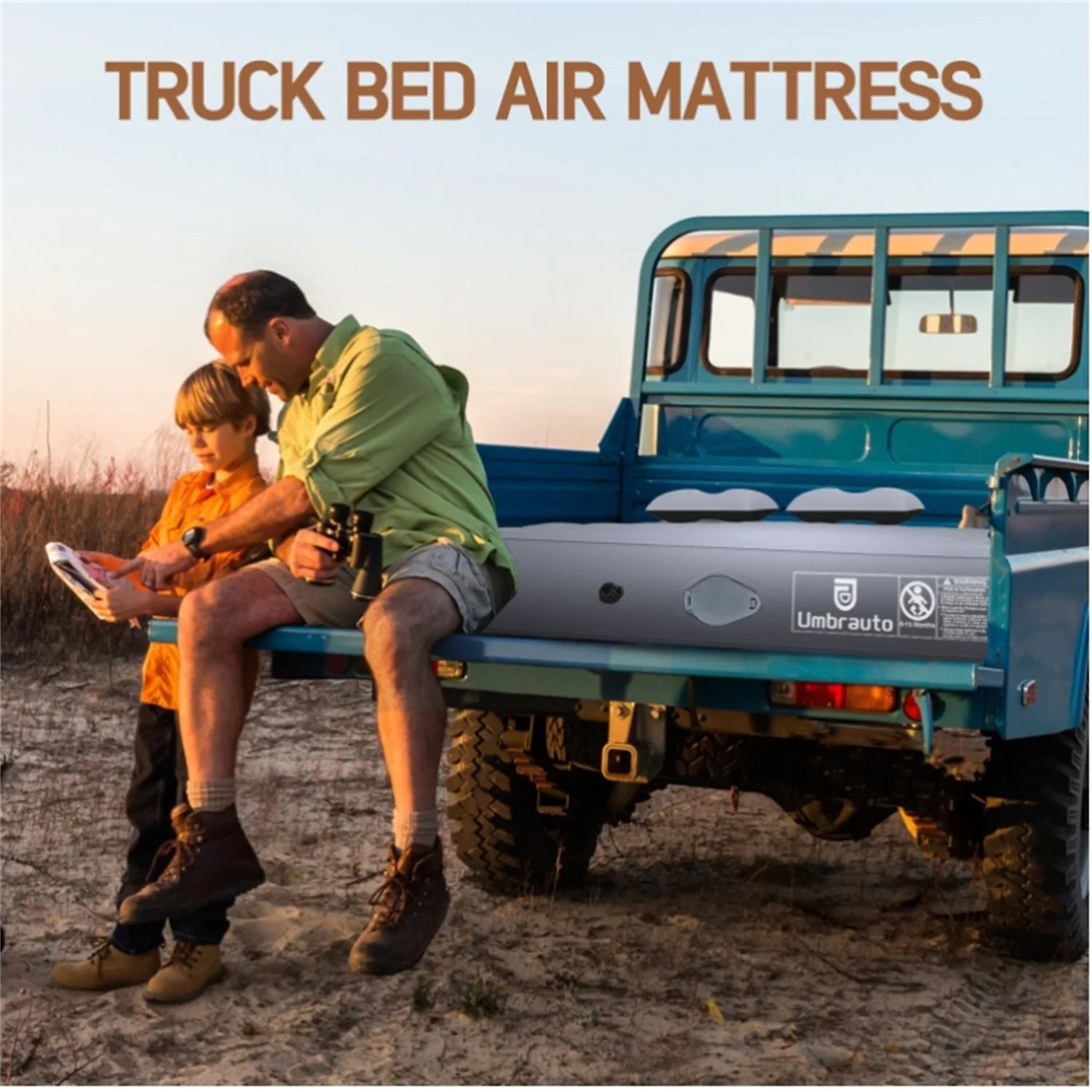 Umbrauto Built-in Pump Truck Bed Air Mattress for 5.5-5.8ft Full Size Short Truck Bed, Self-Inflating Suede Surface Truck Campin