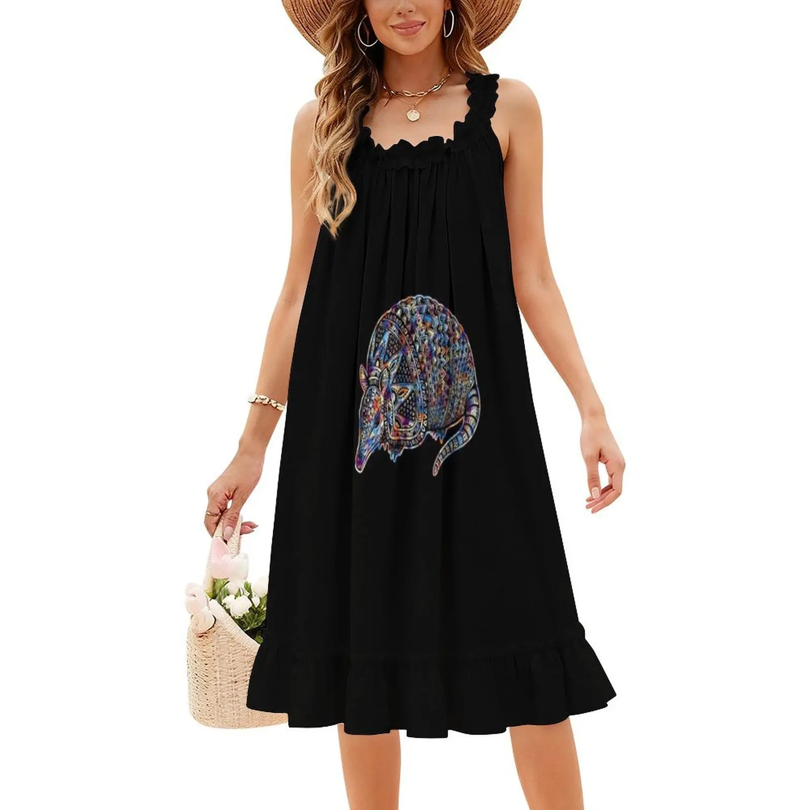 فستان قصير رائع ورائع من Armadillo بتصميم هندسي على طراز Preppy للنساء على شكل حرف a فضفاض مناسب فستان يوم غير رسمي Armadillo رائع #4