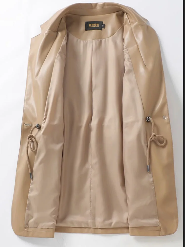 Płaszcz damski garnitur kołnierz w talii ściągany średniej długości pojedyncza skórzana marynarka 2025 Wiosna i jesień nowy modny płaszcz