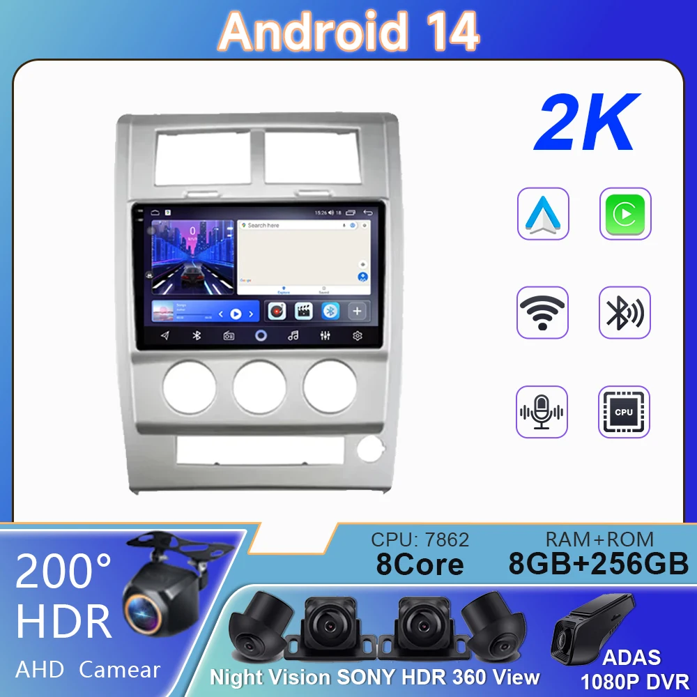 4G For Jeep Cherokee Liberty KK 2007 - 2012 BT Video Player Android Auto GPS Cam Navigation Multimedia Carplay Radio No 2din DVD