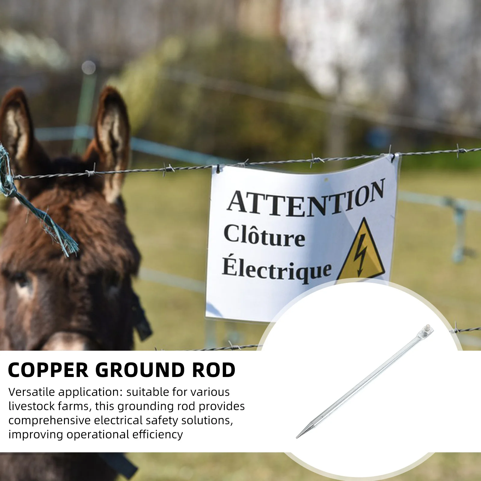 

12Mmx300Mm Grounding Rod For Electric Fence Copper Bonded Earth Rod Outdoor Livestock Farms Antennas Generators Portable