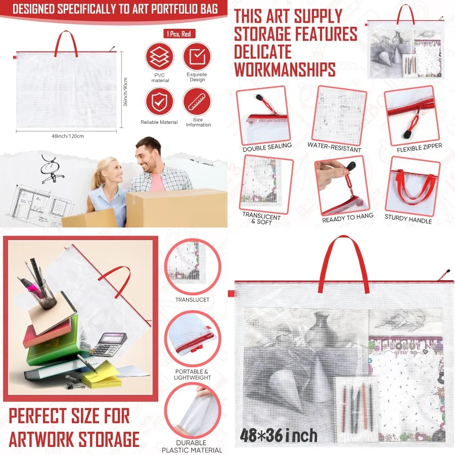 Estuche grande de portafolio de arte de 36 x 48 pulgadas con asa para exhibición y almacenamiento de tablón de anuncios, bolsa de portafolio de arte duradera para carteles