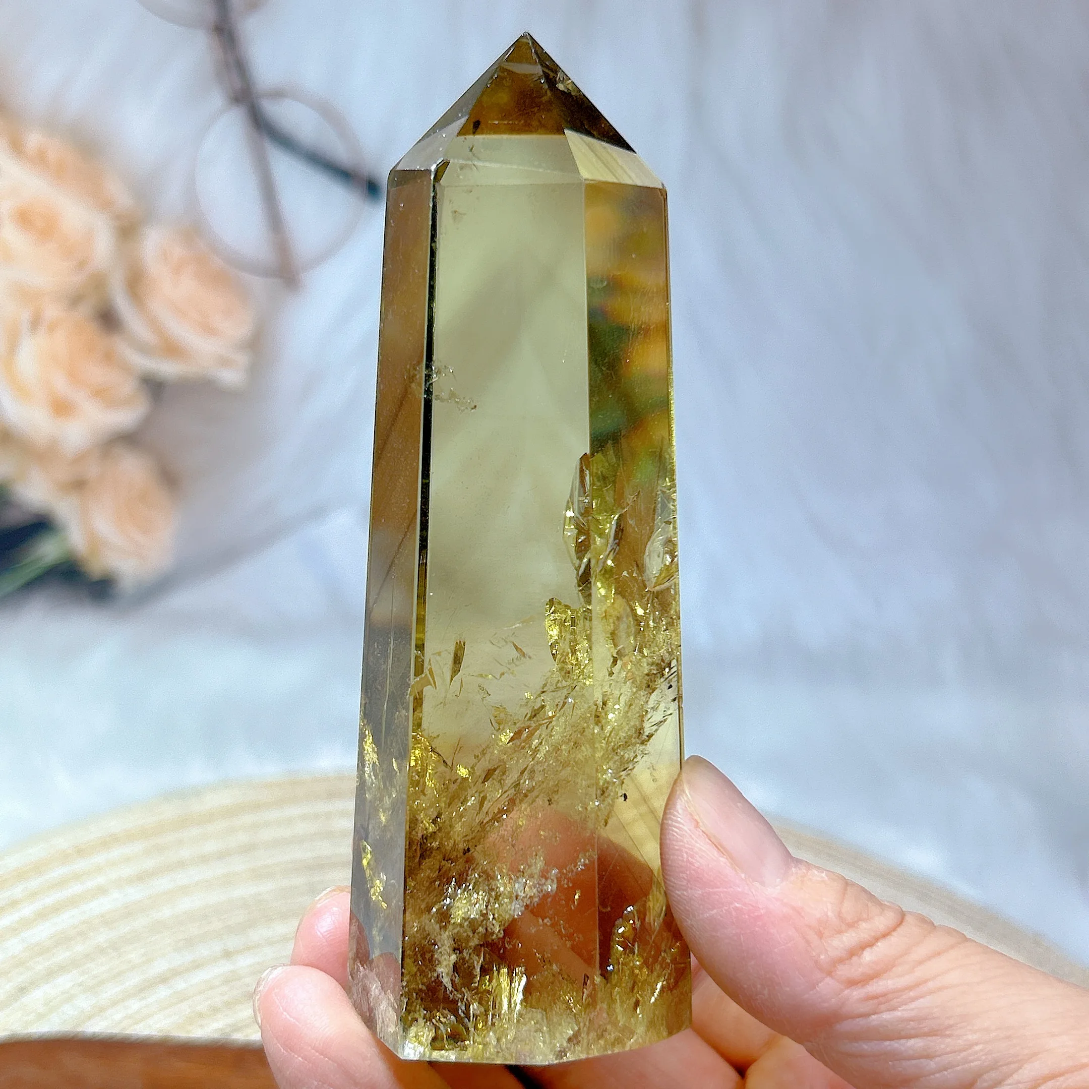 Rare Natural Crystal Smokey Citrine Quartz Tower Point Rainbow Fantome Mountain Healing High Quality Precious Home Decoration