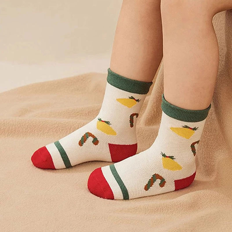 5 Pairs Children Christmas Socks Boy Cartoon Christmas Gift Girls Mid Tube Breathable Socks Student Socks